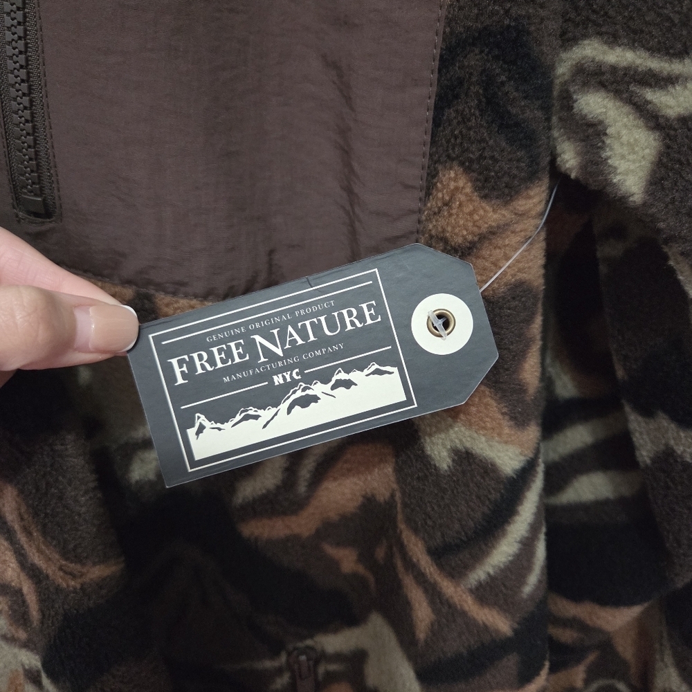 Free Nature Mountain Pattern Full Zip Polar Fleece Hooded Jacket Men Size Large - Picture 10 of 11